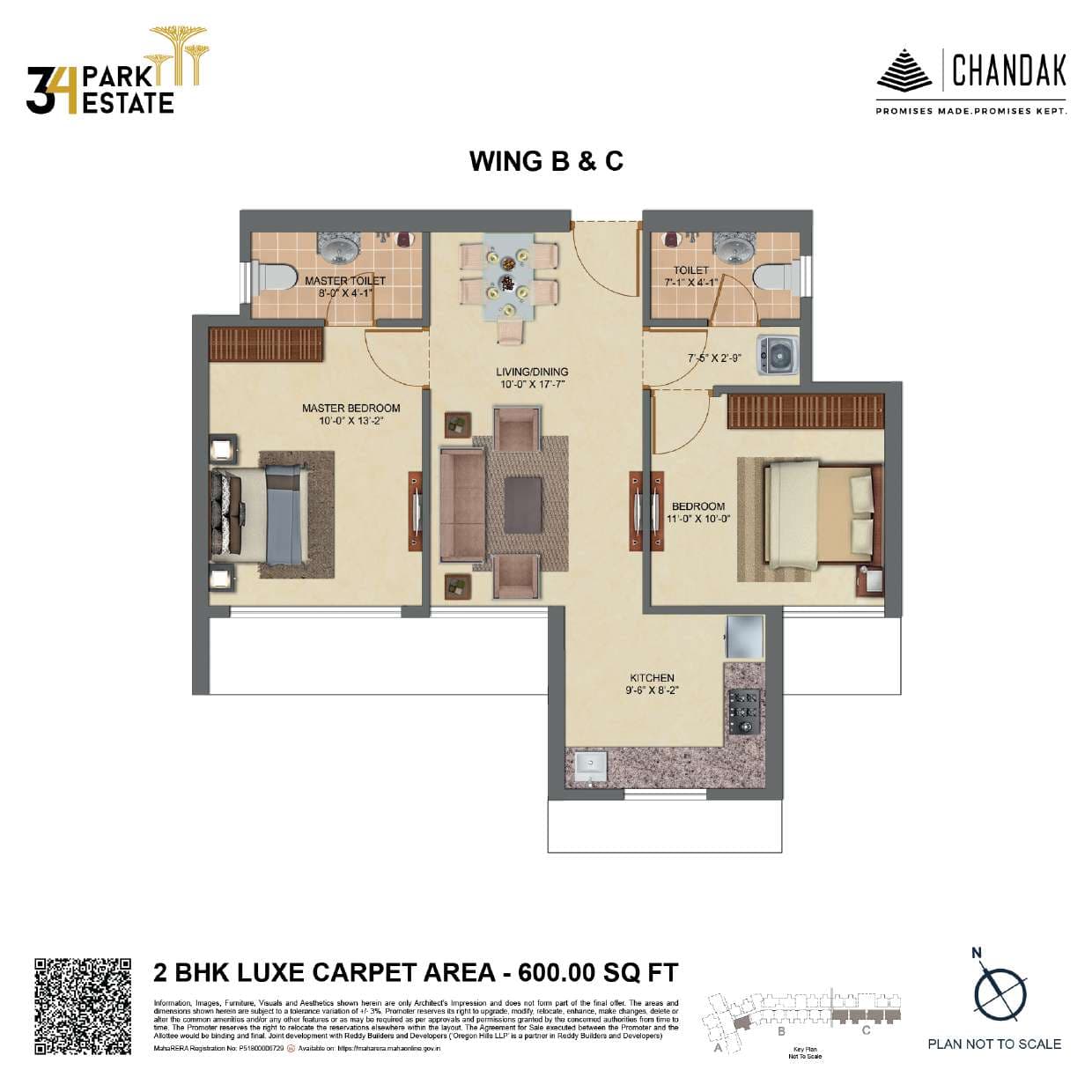 Floor plan – 2 BHK Luxe (Tower B/C)