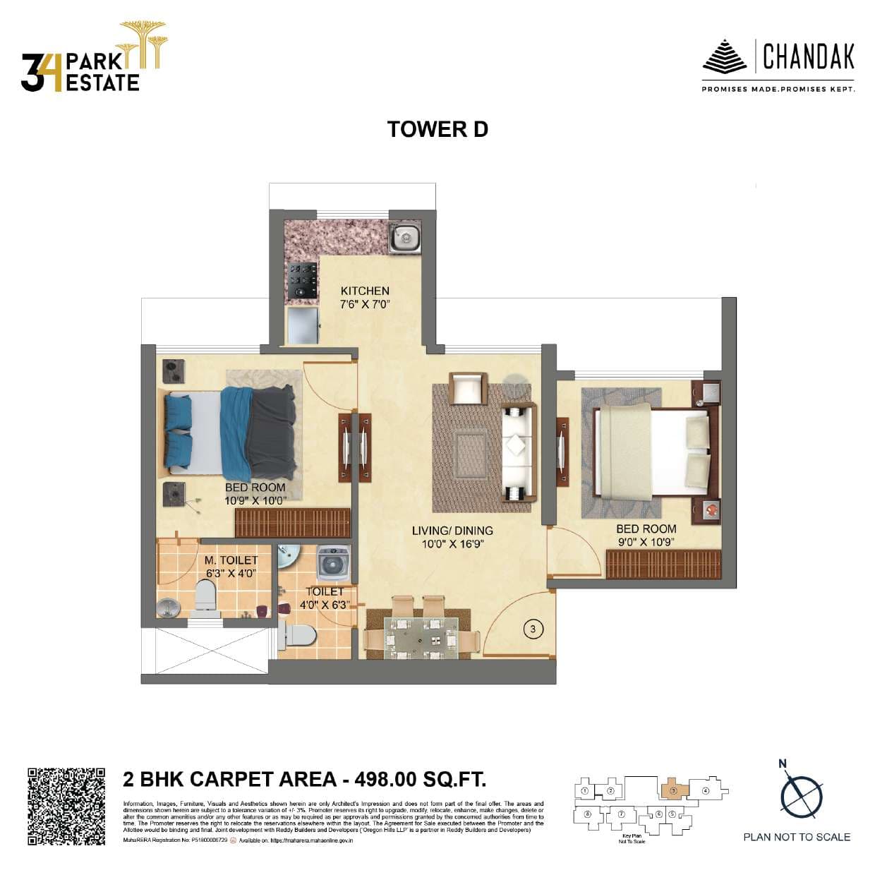 Floor plan – 2 BHK (Tower D)