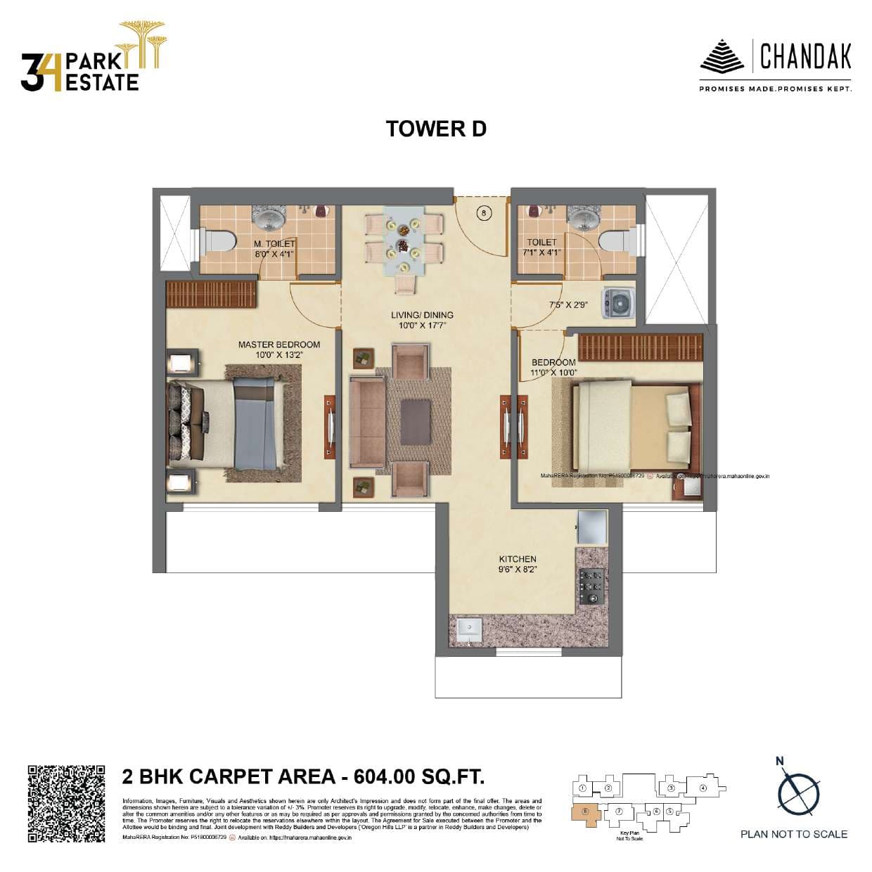 Floor plan – 2 BHK Luxe (Tower D)