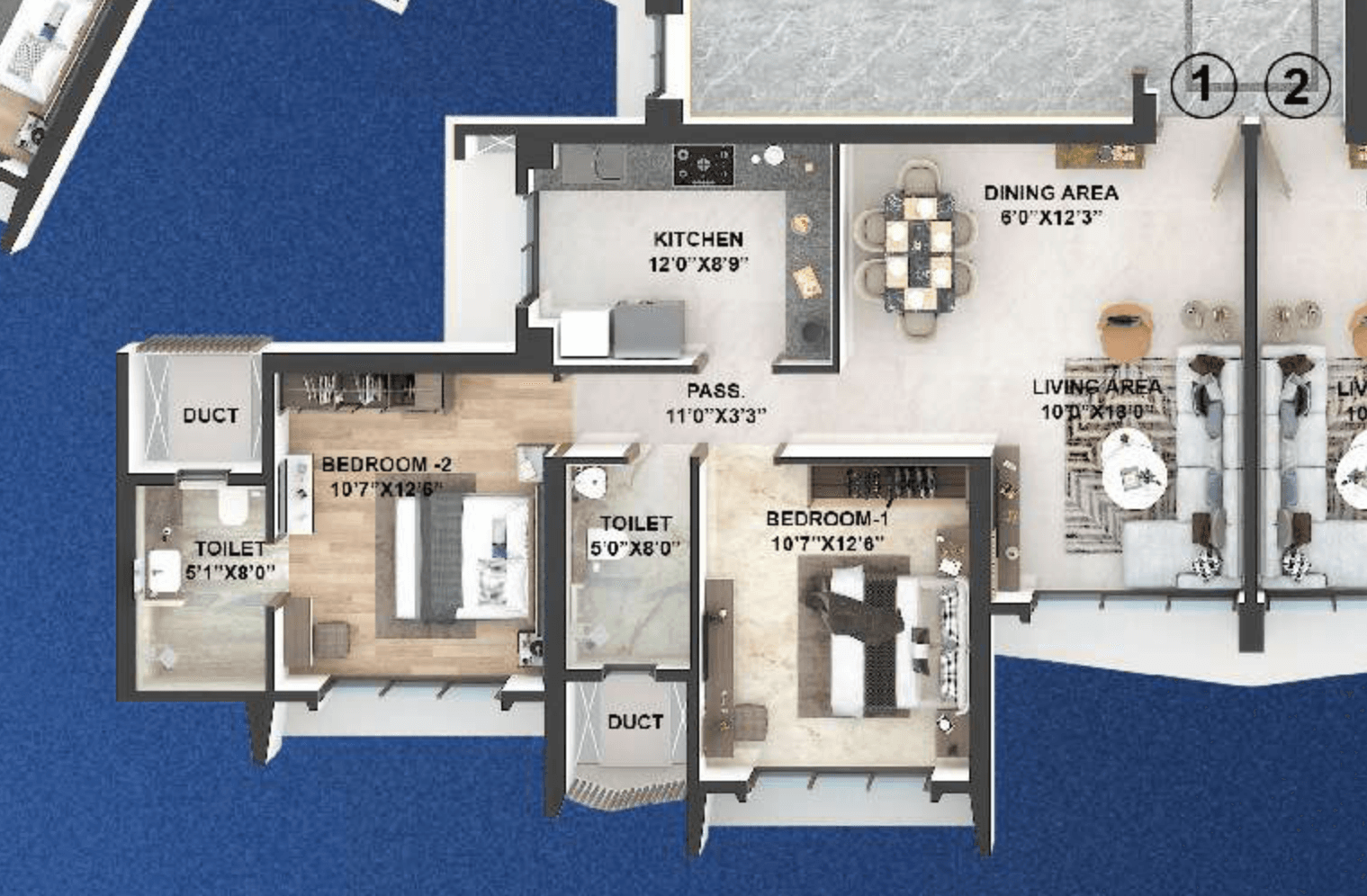 Floor plan – 2 BHK Flat 1