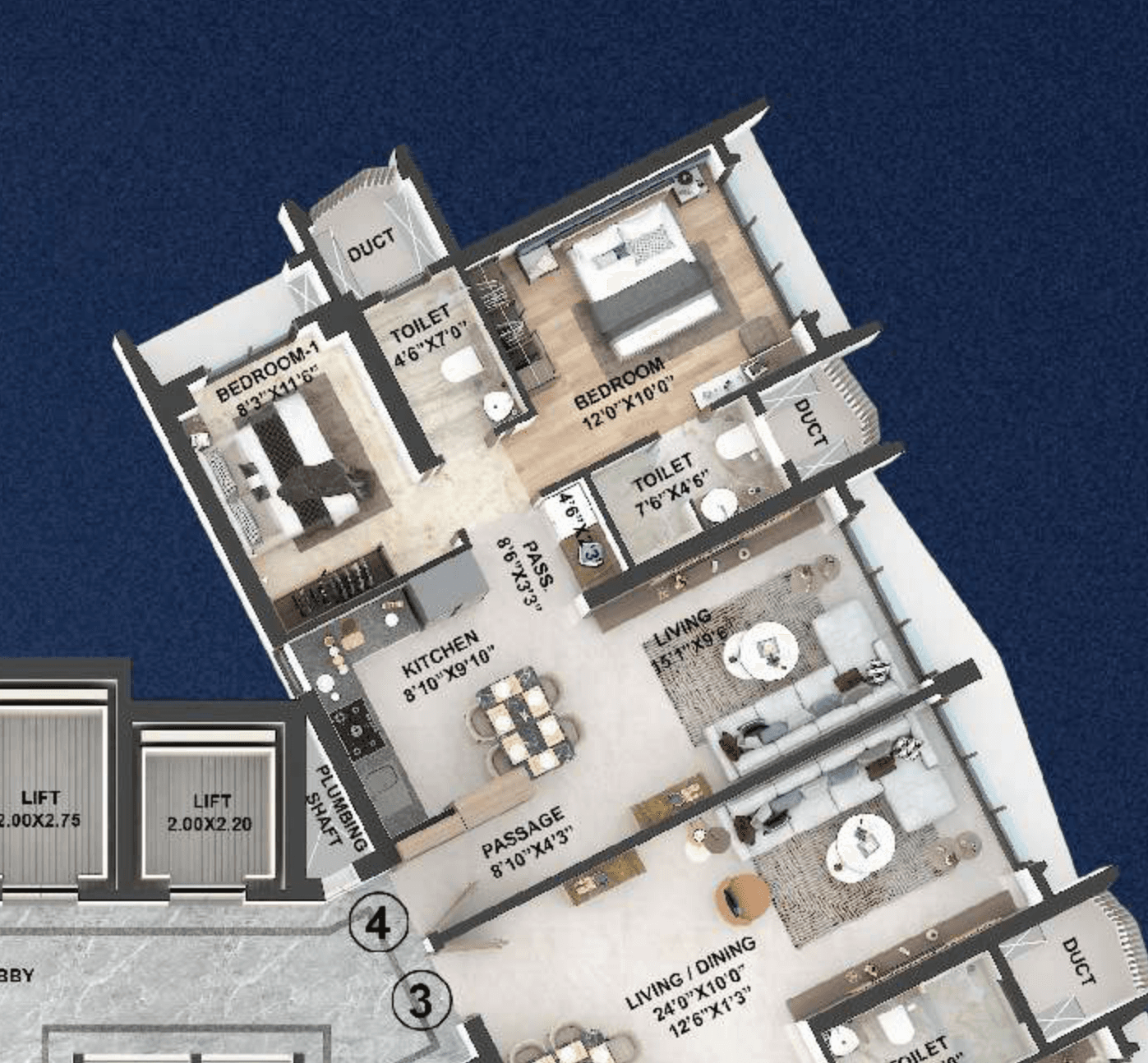 Floor plan – 2 BHK Flat 4