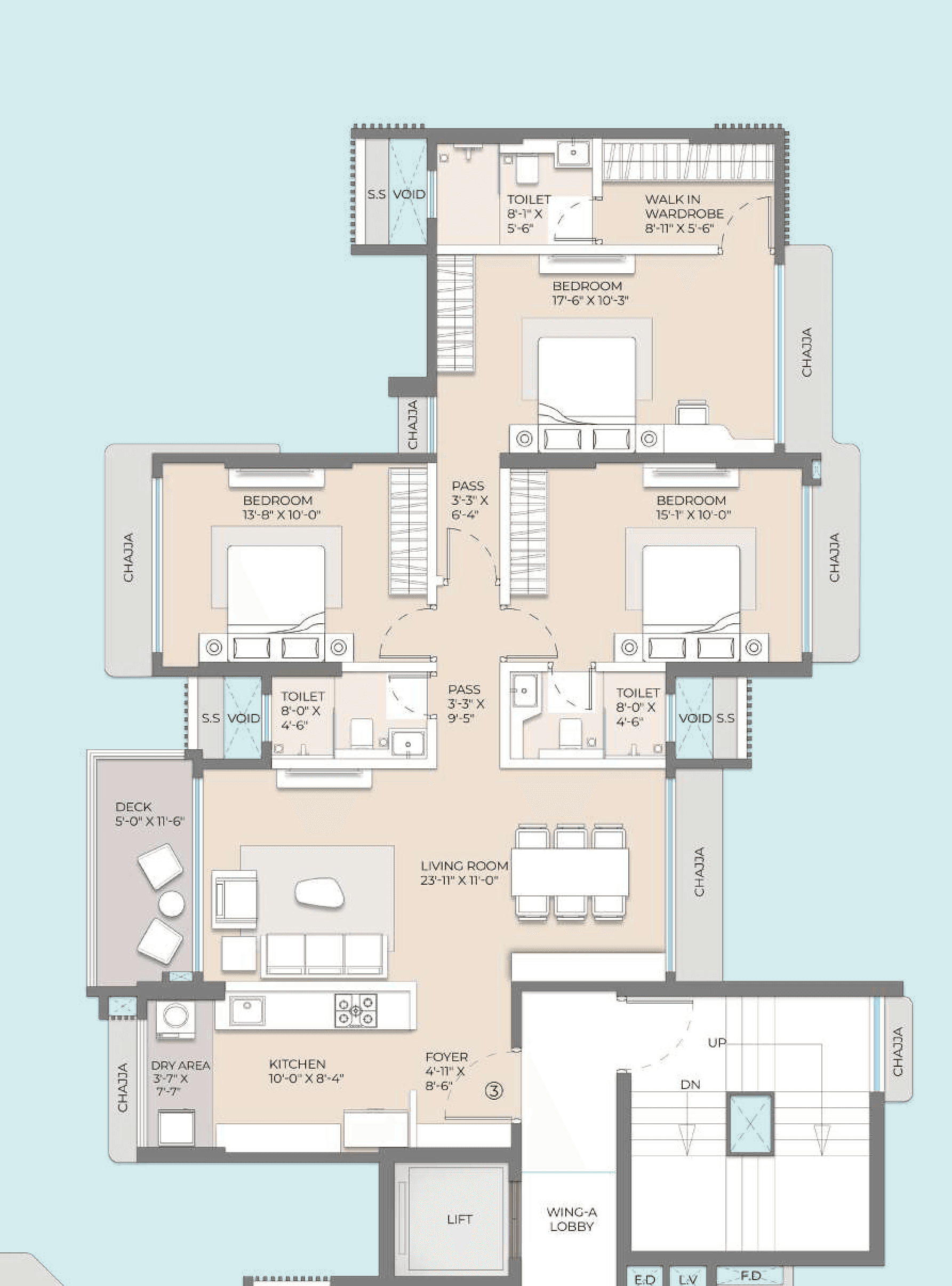 Floor plan – Wing C Unit 3