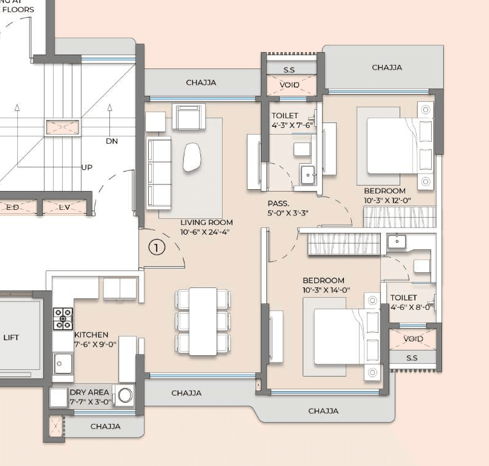 Floor plan – Wing B Unit 1