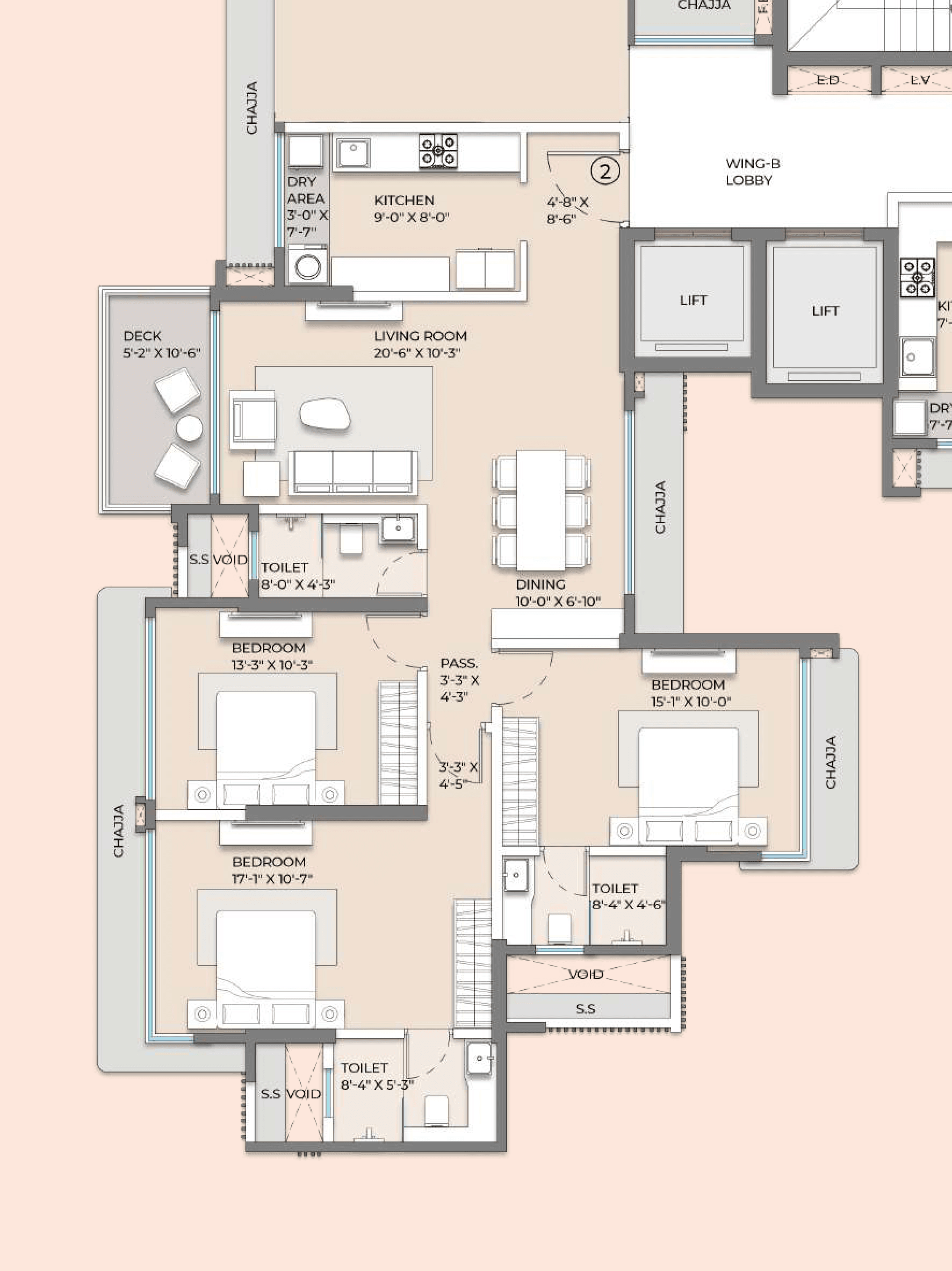 Floor plan – Wing B Unit 2