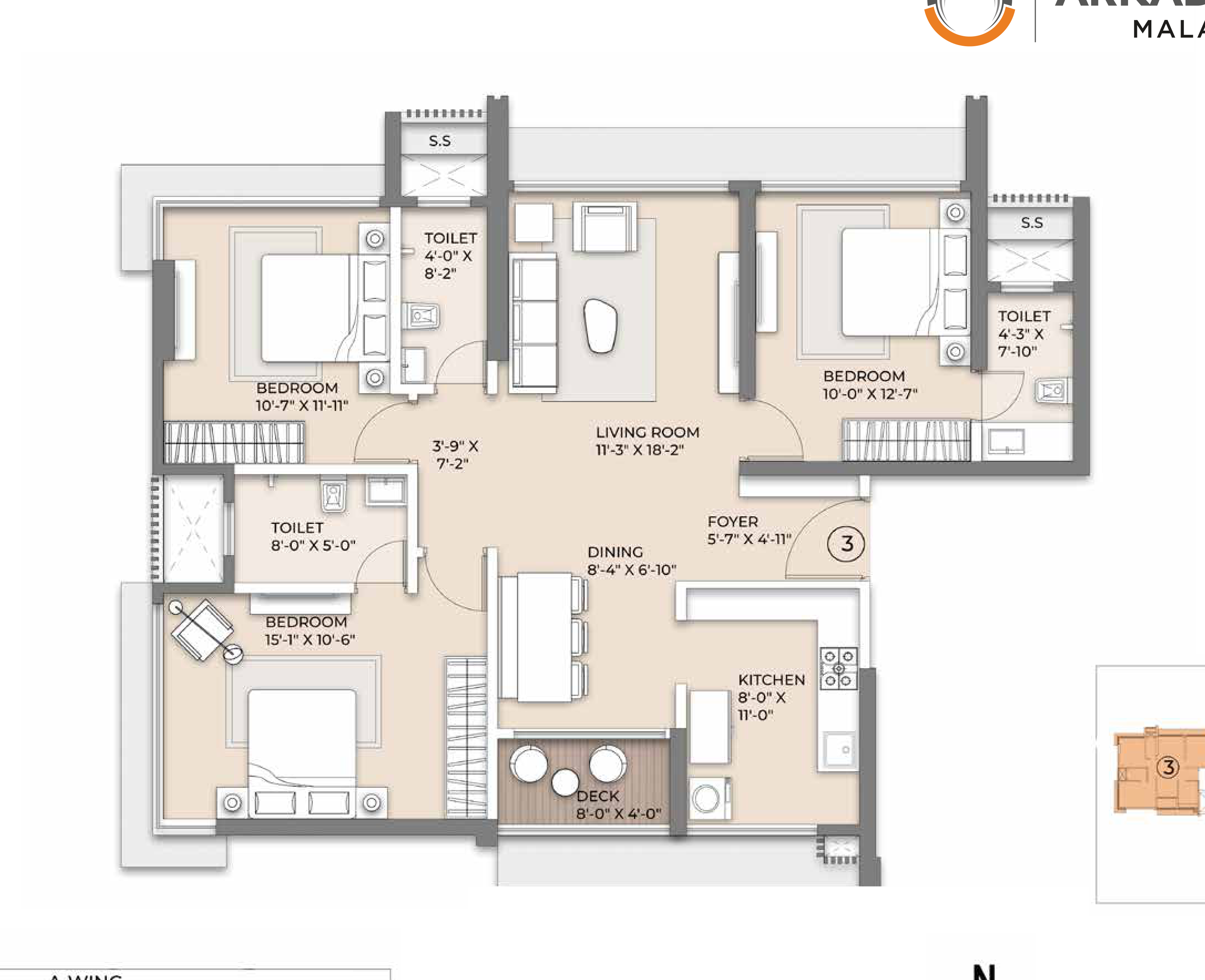 Floor plan – 2 BHK (660 SQ.FT)