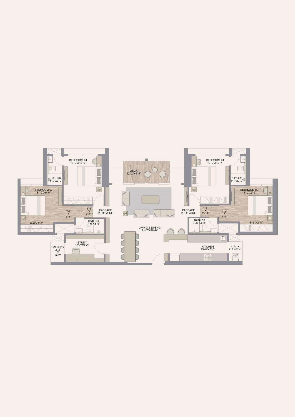 Floor plan – 2+2 JODI - 1451 SQ.FT.