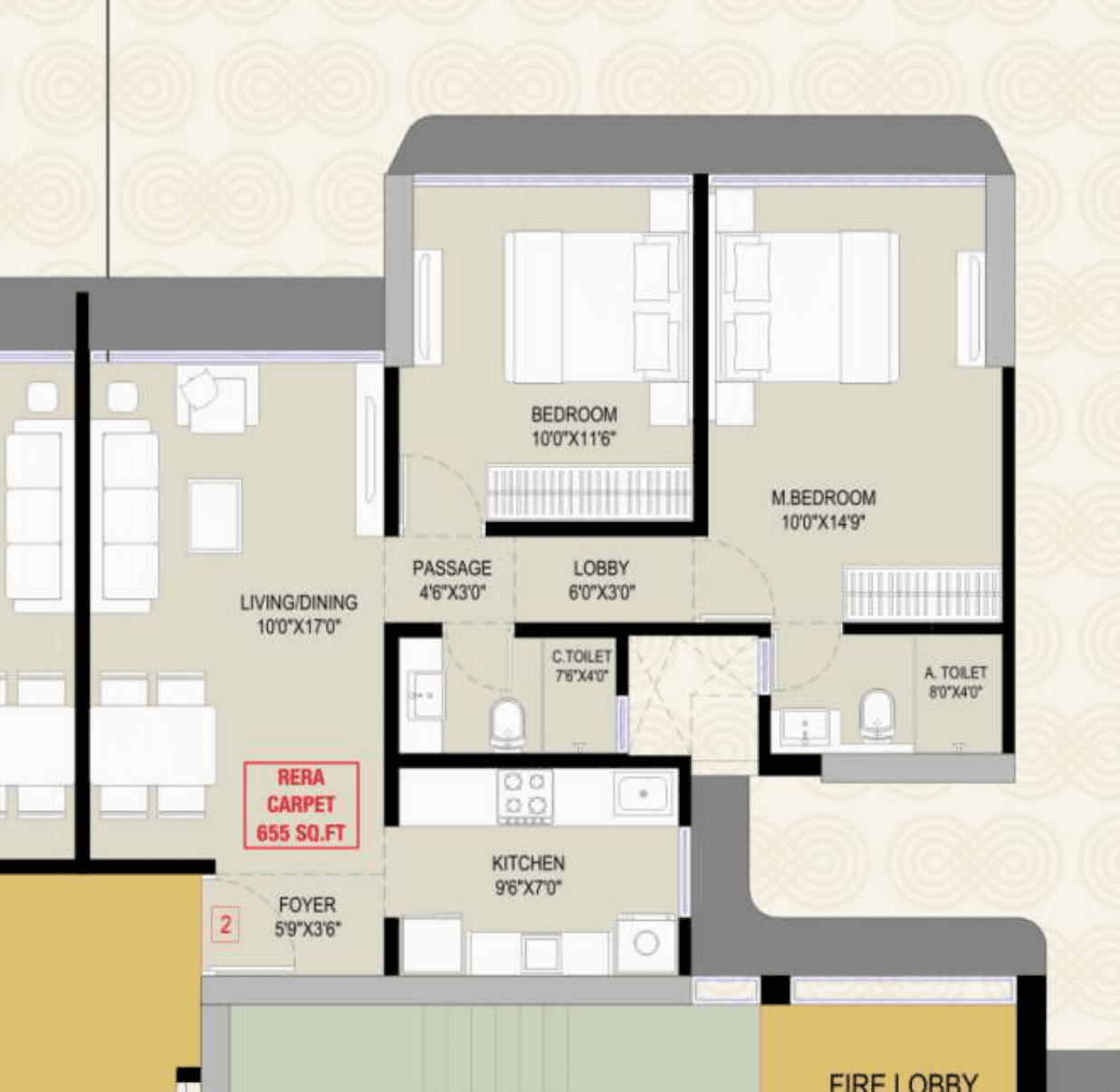 Floor plan – 2 BHK Type 2