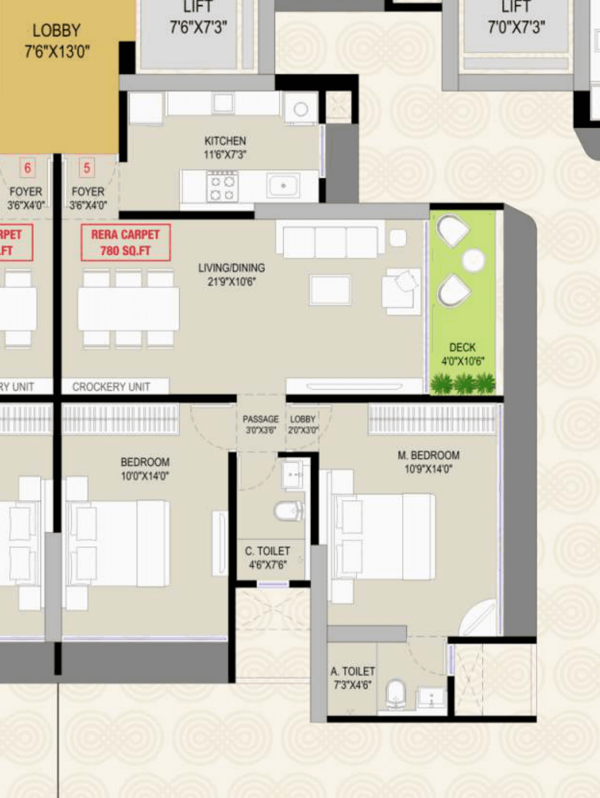 Floor plan – 2 BHK Type 5