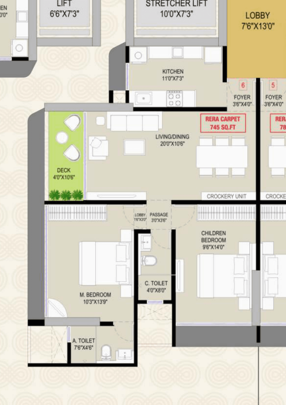 Floor plan – 2 BHK Type 6