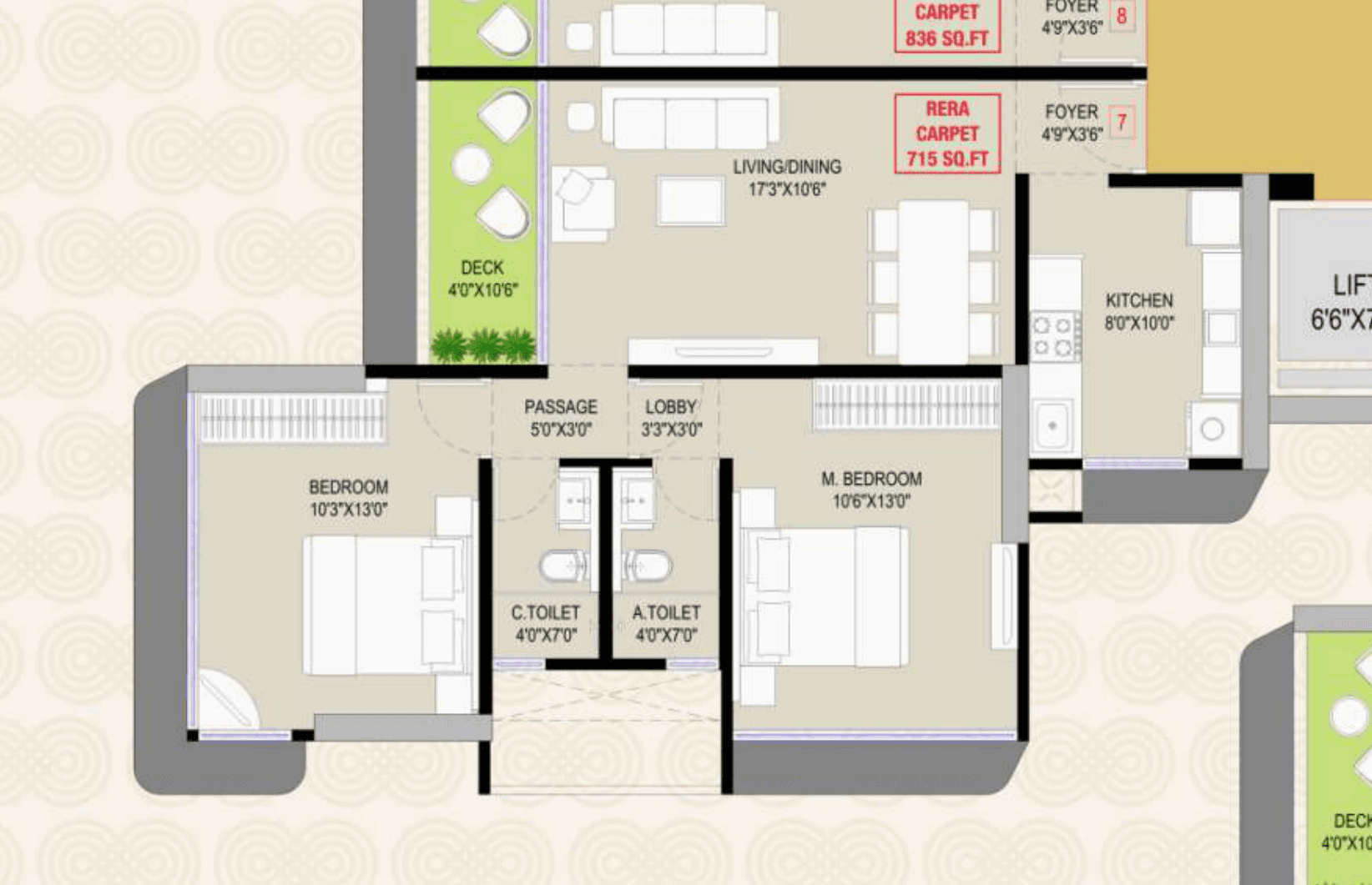 Floor plan – 3 BHK Type 1