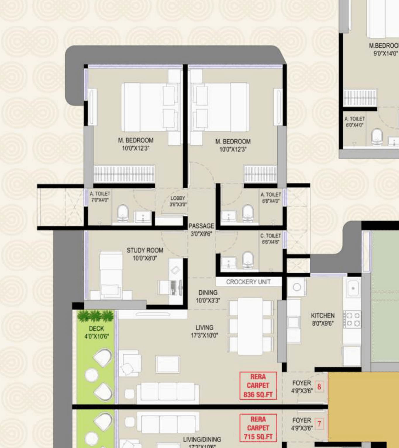Floor plan – 3 BHK Type 2