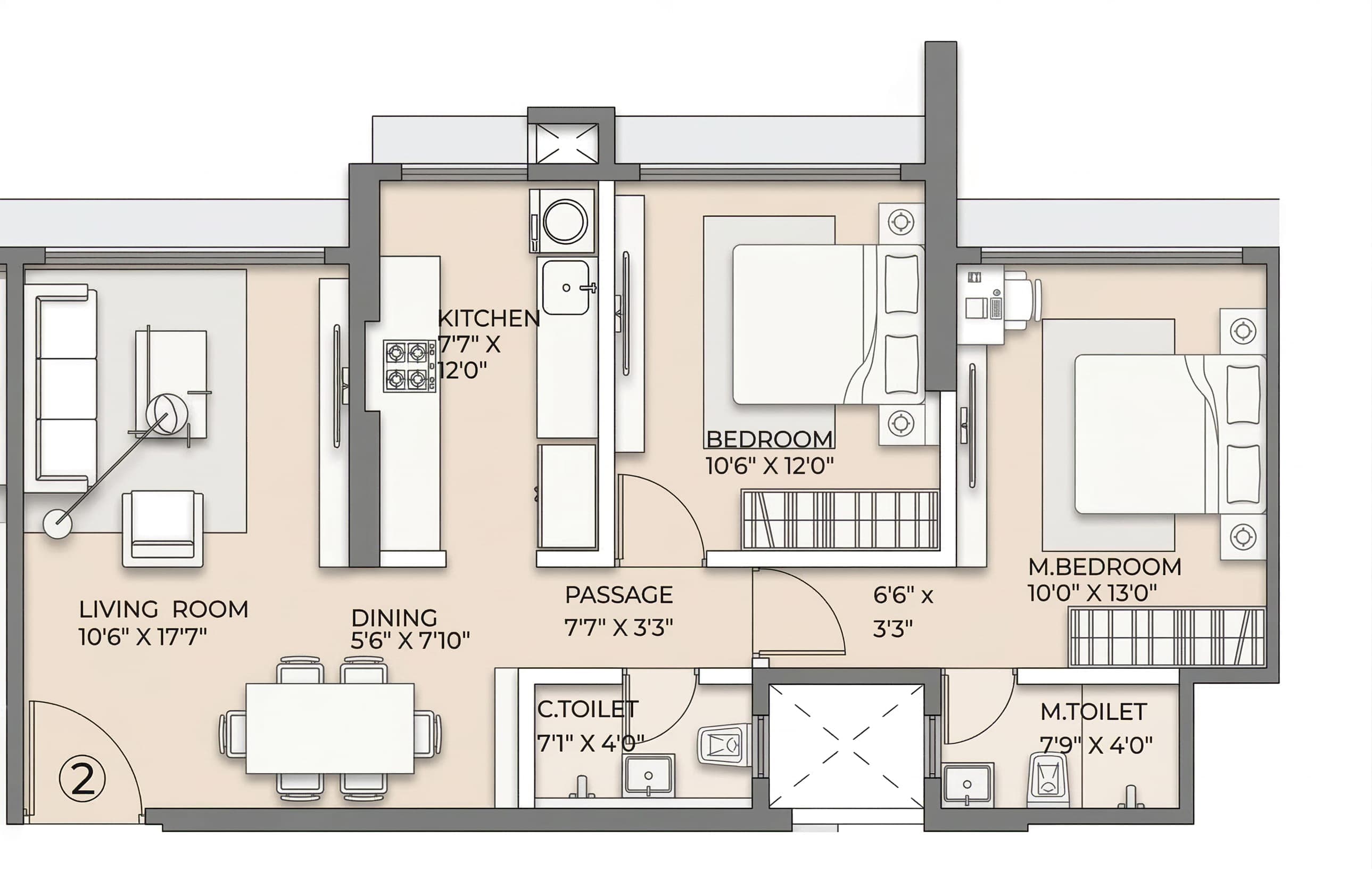 Floor plan – Wing A - 2 BHK - Unit 2