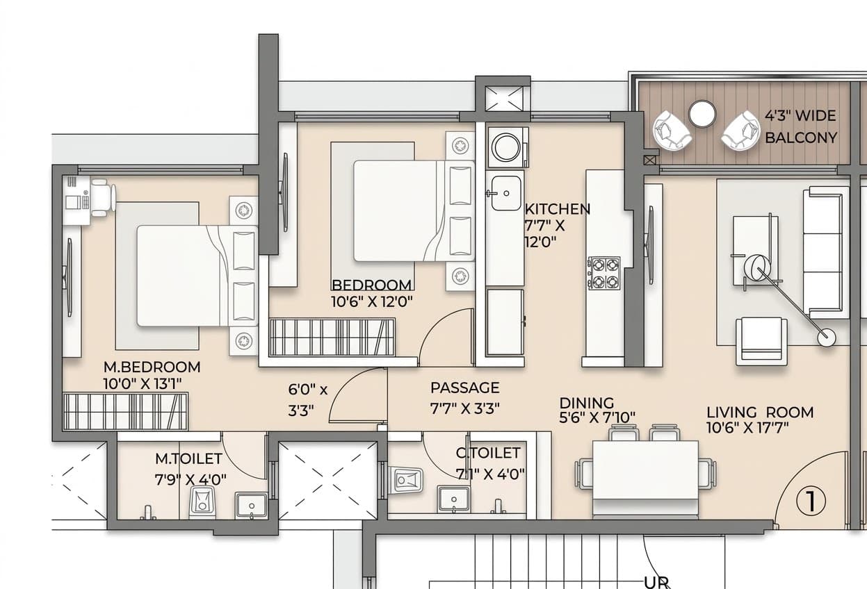 Floor plan – Wing B - 2 BHK - Unit 3
