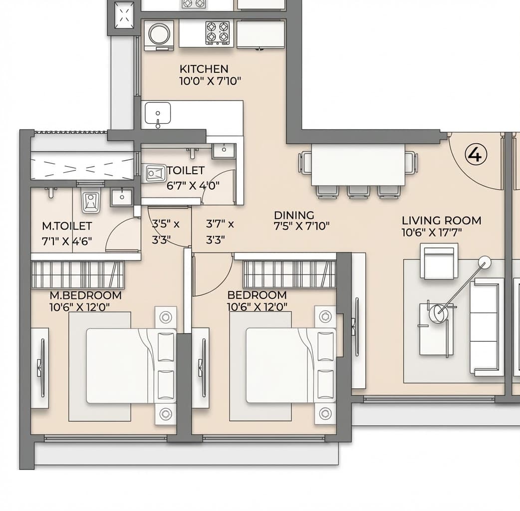 Floor plan – Wing A - 2 BHK - Unit 4