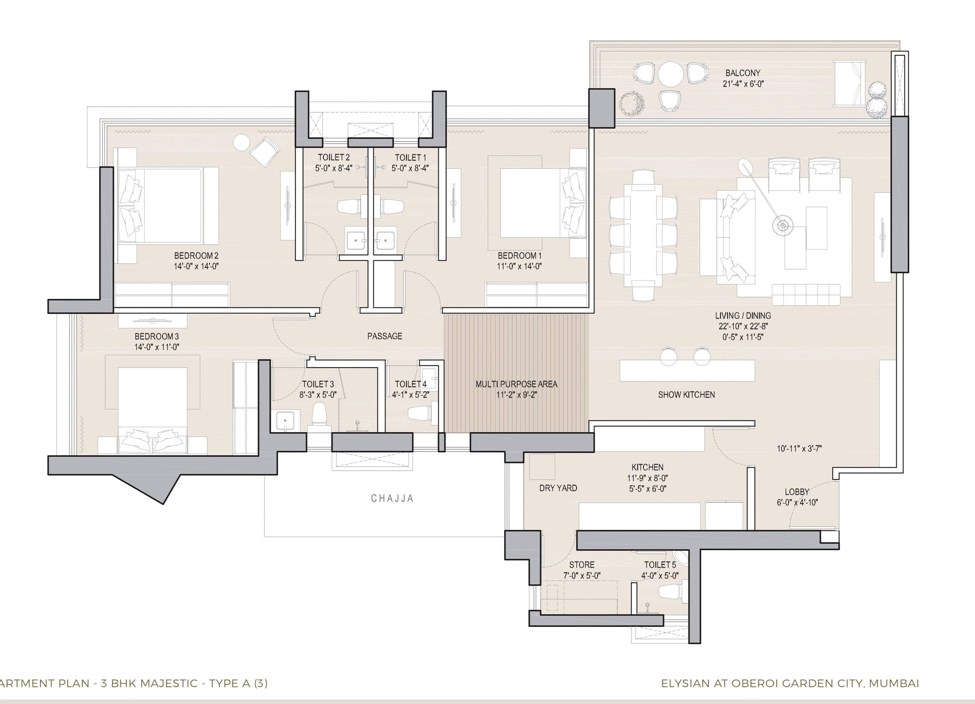 Floor plan – 3 BHK Majestic - A