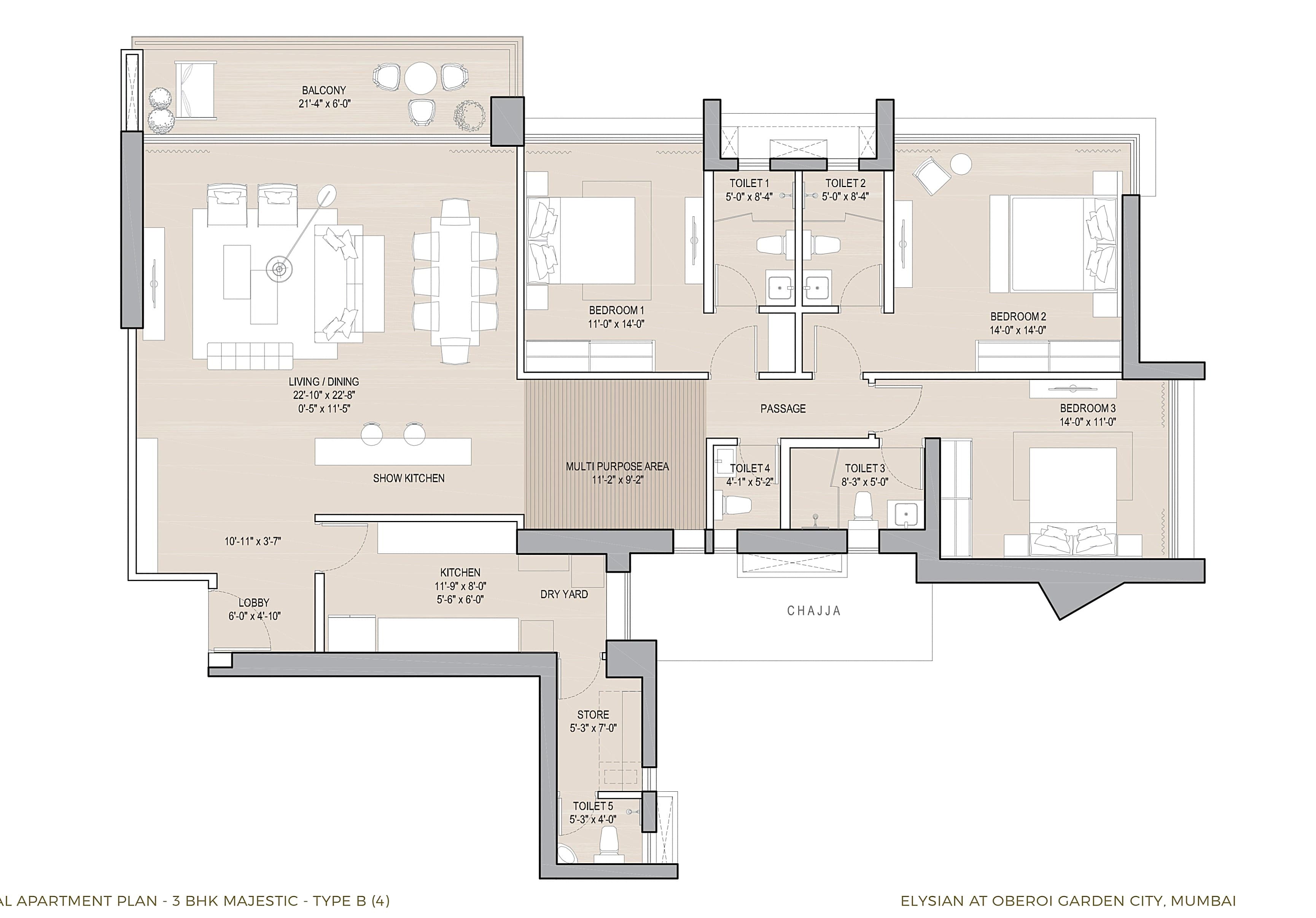 Floor plan – 3 BHK Majestic - B